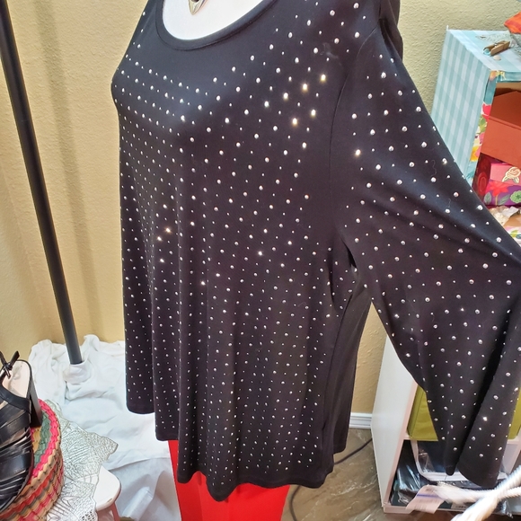 JM Collection Black Top with Bling sz XL NwT - Picture 3 of 12